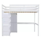 Lit mezzanine pleine grandeur Whisen 79,5''L x 56,9''l en bois avec armoire, bureau, étagères de rangement et tiroirs intégrés