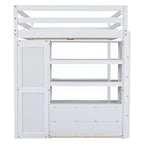 Lit mezzanine pleine grandeur Whisen 79,5''L x 56,9''l en bois avec armoire, bureau, étagères de rangement et tiroirs intégrés