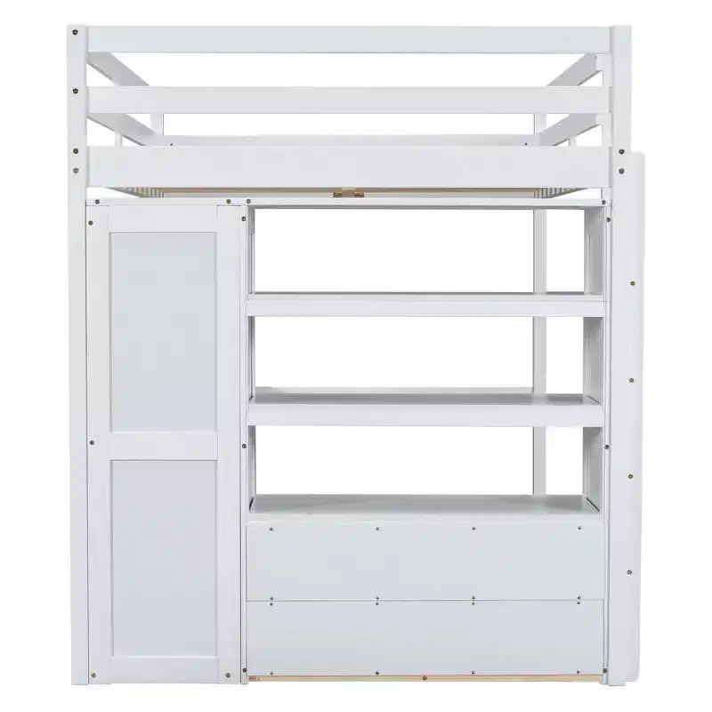 Lit mezzanine pleine grandeur Whisen 79,5''L x 56,9''l en bois avec armoire, bureau, étagères de rangement et tiroirs intégrés