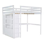 Lit mezzanine pleine grandeur Whisen 79,5''L x 56,9''l en bois avec armoire, bureau, étagères de rangement et tiroirs intégrés