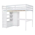 Lit mezzanine pleine grandeur Whisen 79,5''L x 56,9''l en bois avec armoire, bureau, étagères de rangement et tiroirs intégrés