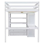 Lit mezzanine pleine grandeur Whisen 79,5''L x 56,9''l en bois avec armoire, bureau, étagères de rangement et tiroirs intégrés