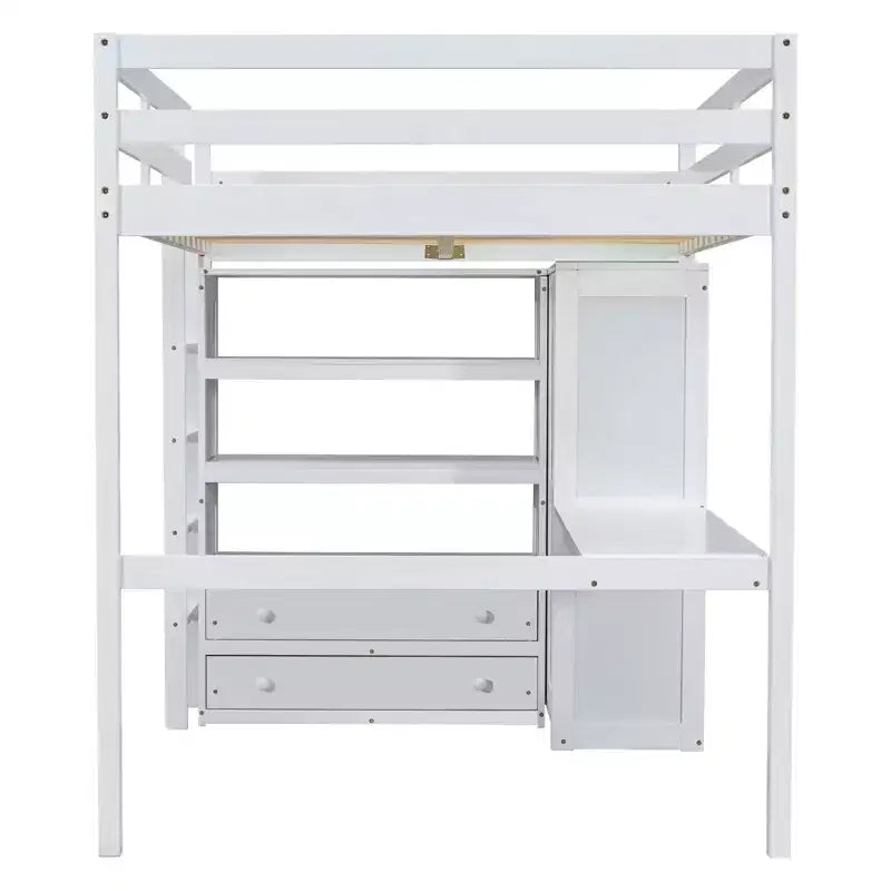 Lit mezzanine pleine grandeur Whisen 79,5''L x 56,9''l en bois avec armoire, bureau, étagères de rangement et tiroirs intégrés