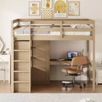 Lit mezzanine pleine grandeur Whisen 79,5''L x 56,9''l en bois avec armoire, bureau, étagères de rangement et tiroirs intégrés