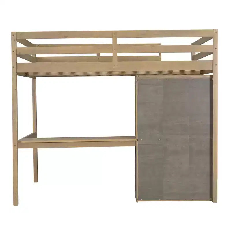 Lit mezzanine pleine grandeur Whisen 79,5''L x 56,9''l en bois avec armoire, bureau, étagères de rangement et tiroirs intégrés