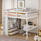 Lit mezzanine pleine grandeur Whisen 79,5''L x 56,9''l en bois avec armoire, bureau, étagères de rangement et tiroirs intégrés