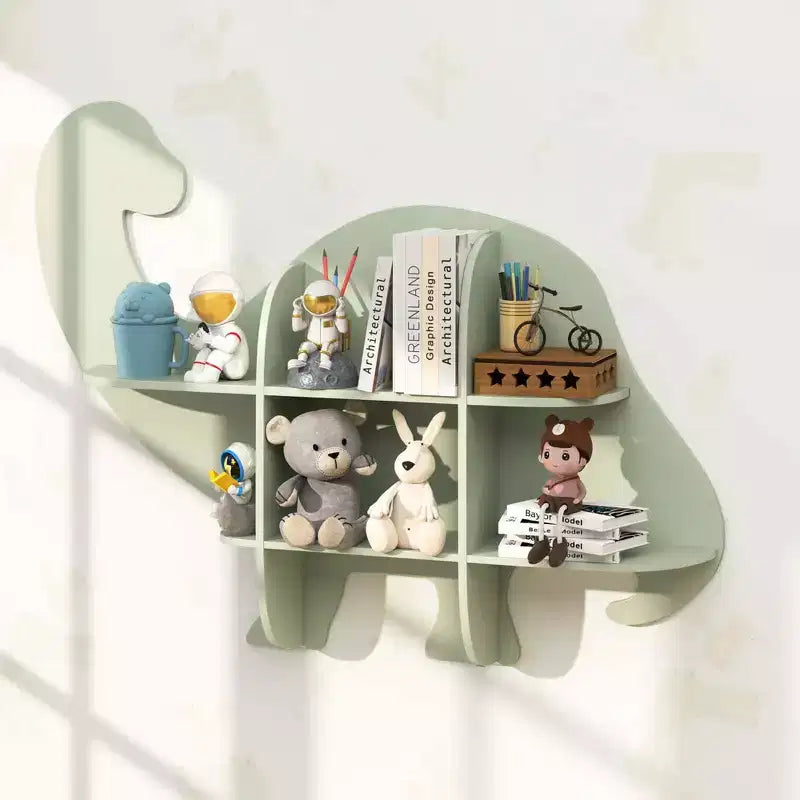 Costway 2-Tier Floating Dinosaur Kids Bookshelf Wall-Mounted Nursery Book Shelf