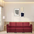 Canapé d'angle modulable réversible Whizmax 9 places en velours avec poufs, rangement et méridienne - Rouge lie-de-vin