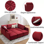 Canapé d'angle modulable réversible Whizmax 9 places en velours avec poufs, rangement et méridienne - Rouge lie-de-vin