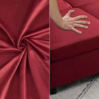 Canapé d'angle modulable réversible Whizmax 9 places en velours avec poufs, rangement et méridienne - Rouge lie-de-vin