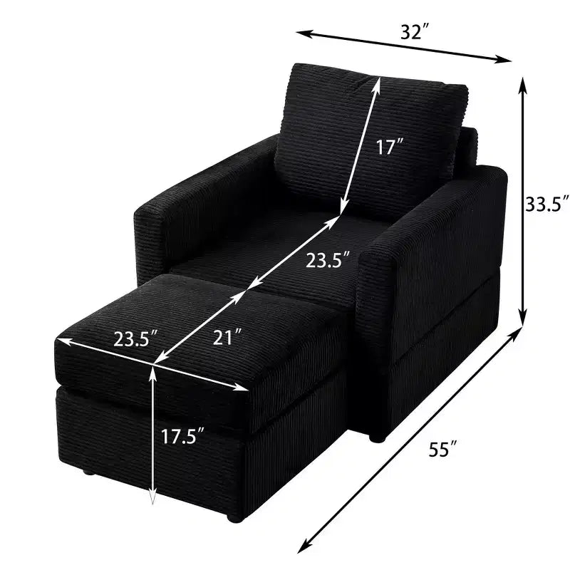 GDFStudio Warner Corduroy 32W Upholstered Accent Chair with Ottoman