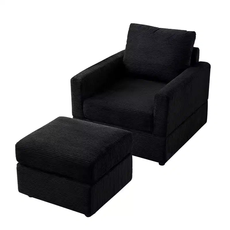 GDFStudio Warner Corduroy 32W Upholstered Accent Chair with Ottoman