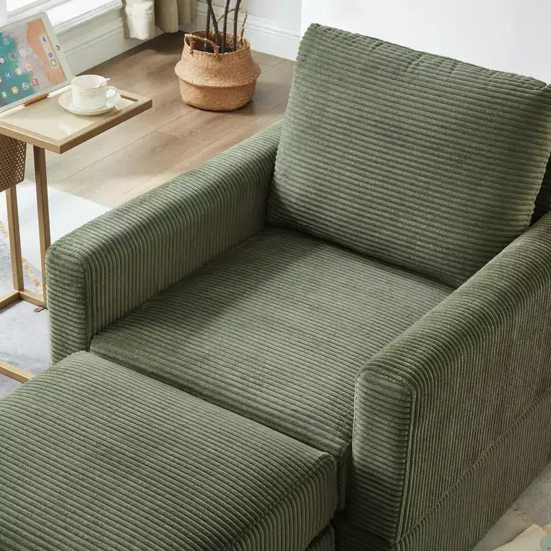 GDFStudio Warner Corduroy 32W Upholstered Accent Chair with Ottoman