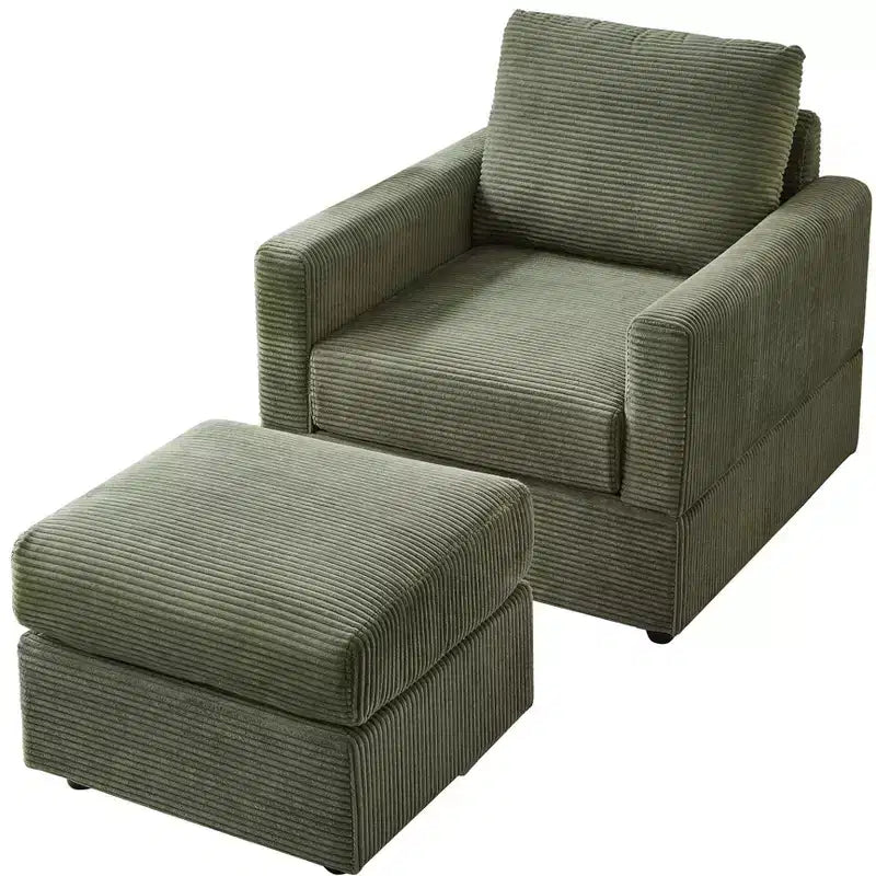 GDFStudio Warner Corduroy 32W Upholstered Accent Chair with Ottoman