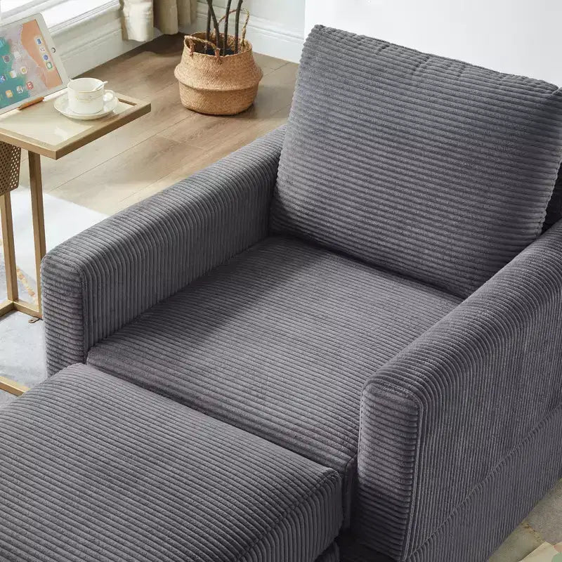 GDFStudio Warner Corduroy 32W Upholstered Accent Chair with Ottoman