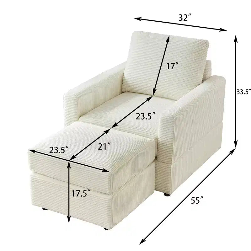 GDFStudio Warner Corduroy 32W Upholstered Accent Chair with Ottoman