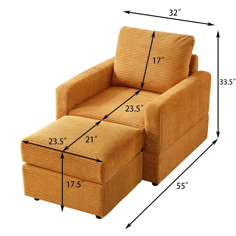 GDFStudio Warner Corduroy 32W Upholstered Accent Chair with Ottoman