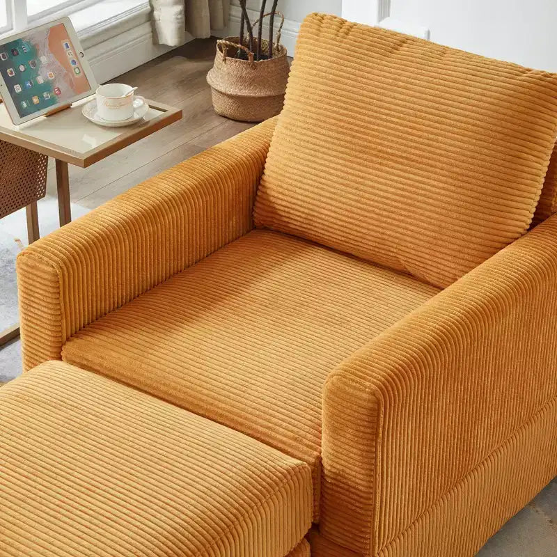 GDFStudio Warner Corduroy 32W Upholstered Accent Chair with Ottoman