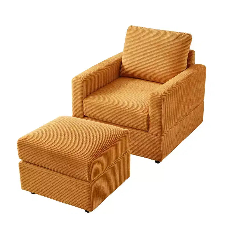 GDFStudio Warner Corduroy 32W Upholstered Accent Chair with Ottoman