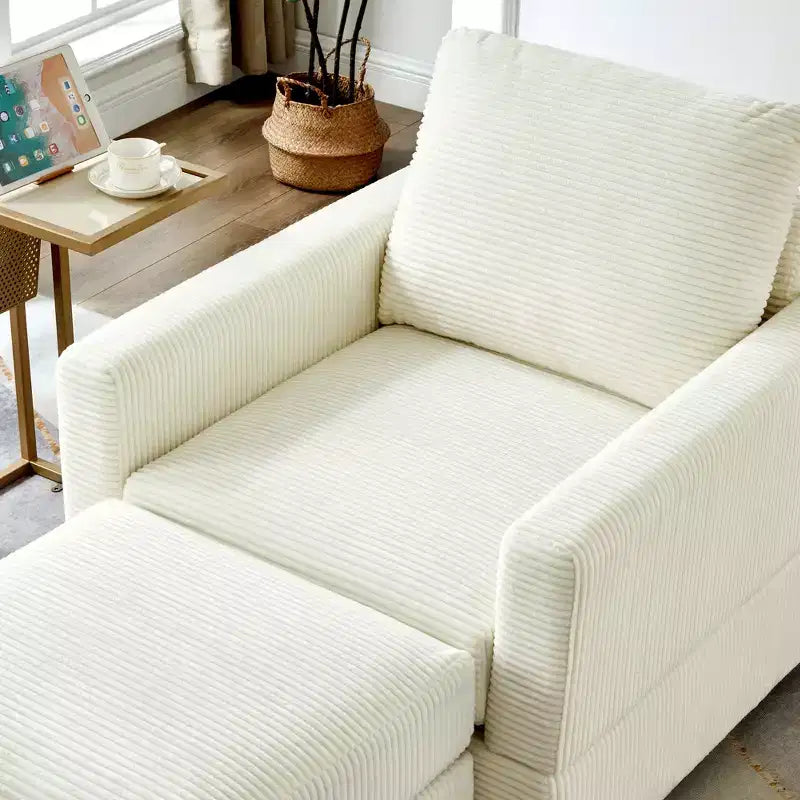 GDFStudio Warner Corduroy 32W Upholstered Accent Chair with Ottoman