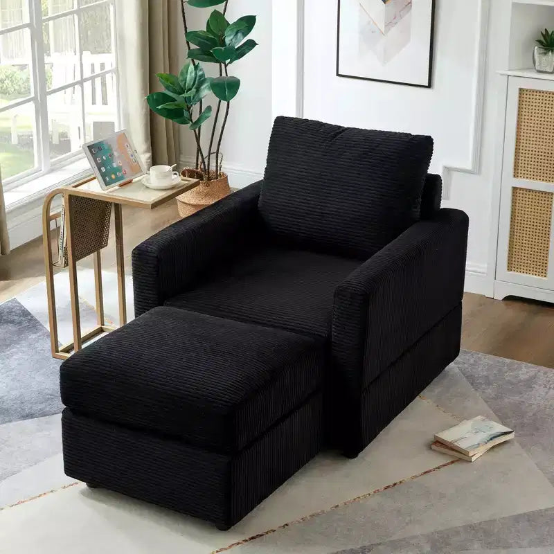 GDFStudio Warner Corduroy 32W Upholstered Accent Chair with Ottoman