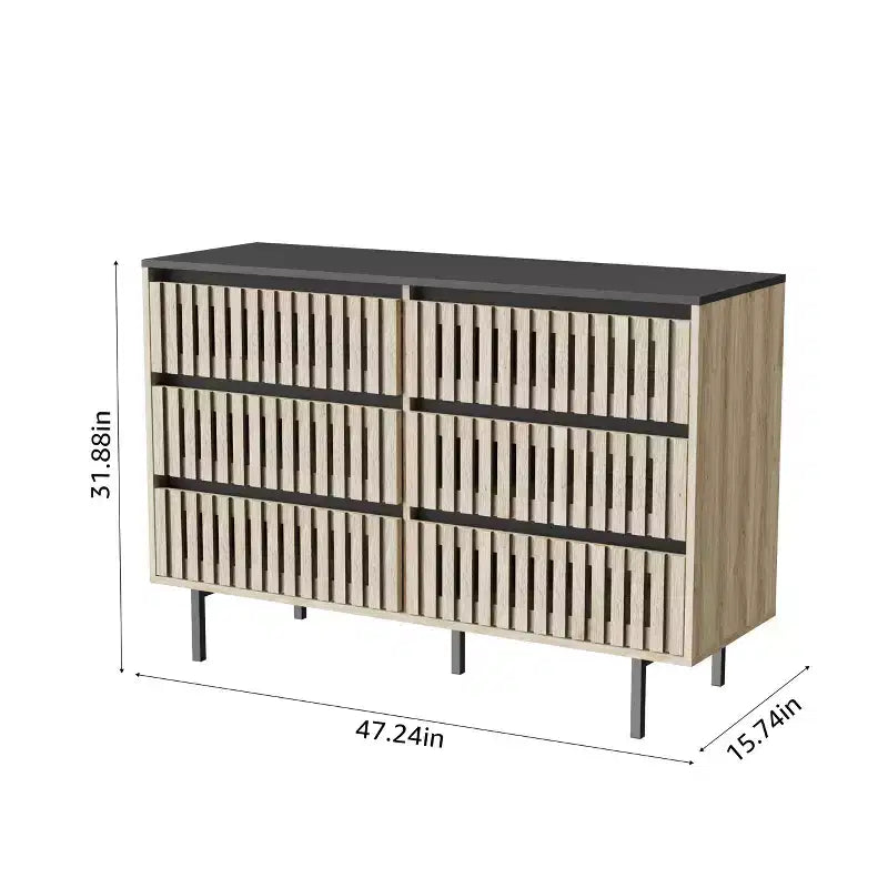 Commode à 6 tiroirs, Armoire de rangement sans poignée pour chambre à coucher, Naturel -ModernLuxe