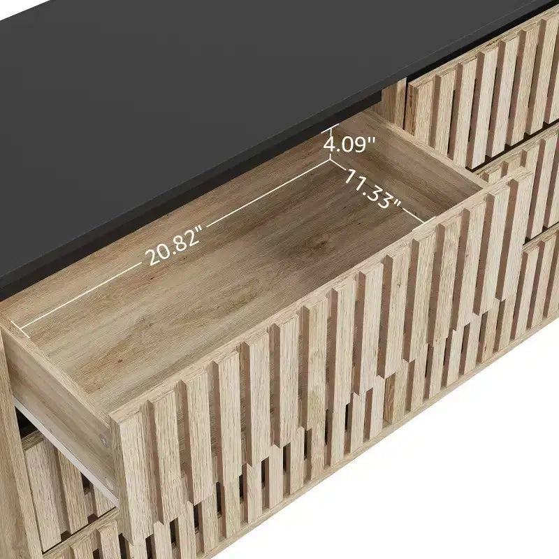 Commode à 6 tiroirs, Armoire de rangement sans poignée pour chambre à coucher, Naturel -ModernLuxe