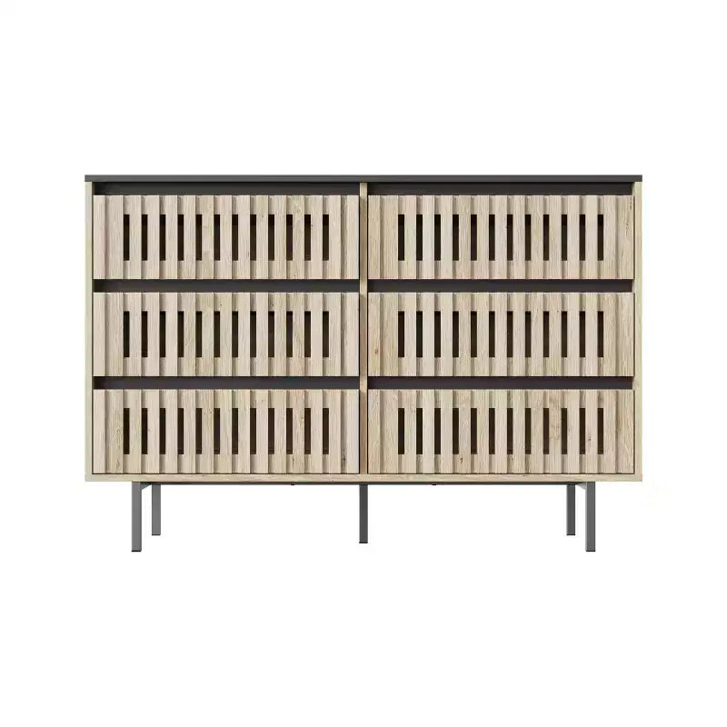 Commode à 6 tiroirs, Armoire de rangement sans poignée pour chambre à coucher, Naturel -ModernLuxe