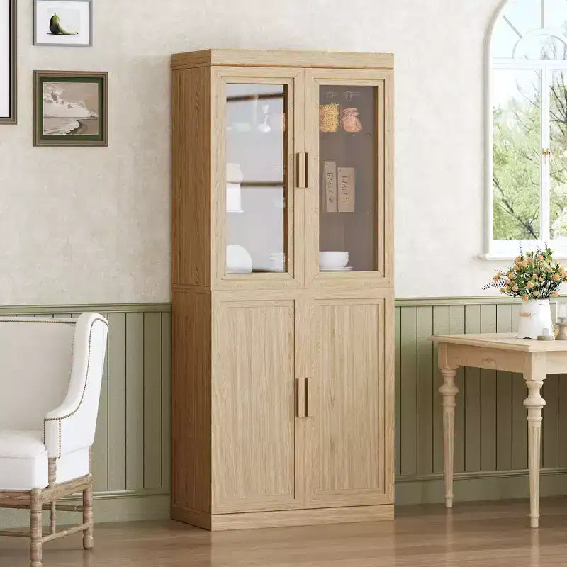PexFix 72x31x16 Wood Kitchen Storage Pantry Cabinet with Adjustable Shelves in Light Brown