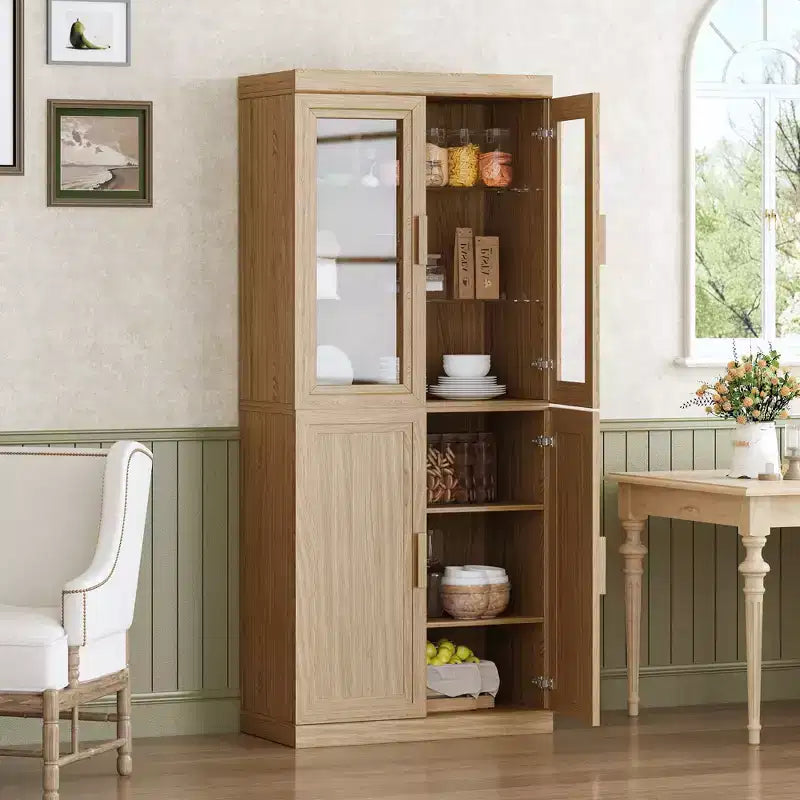Armoire de cuisine PexFix 72x31x16 en bois avec étagères réglables, brun clair