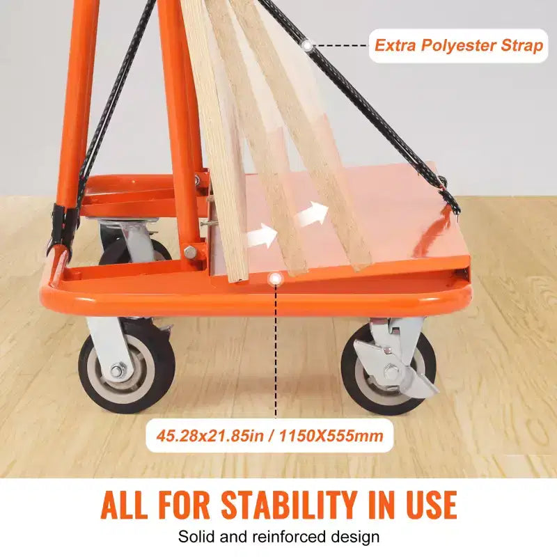 Chariot à panneaux de cloison sèche VEVOR, capacité de 1360 kg, plateforme de 115 x 55 cm et 5 roulettes pivotantes, pour panneaux muraux, plaques de plâtre, bois
