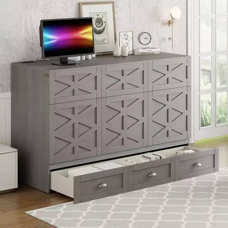 Lit escamotable grand lit Whisen Clever Design, peut être plié dans une armoire avec de grands tiroirs