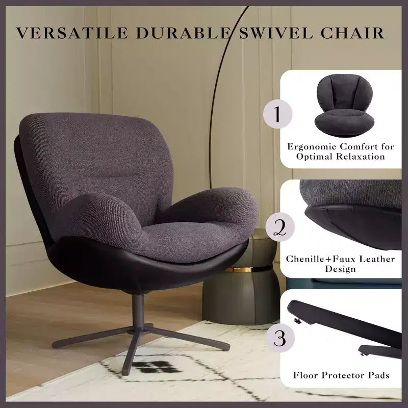 Fauteuil pivotant moderne Christopher Knight Home Alger en chenille et similicuir