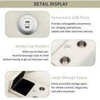 Canapé d'angle moderne Whisen 111 avec pouf, ports USB, porte-gobelets et grand coffre de rangement