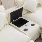 Canapé d'angle moderne Whisen 111 avec pouf, ports USB, porte-gobelets et grand coffre de rangement