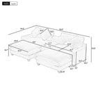 Canapé d'angle moderne Whisen 111 avec pouf, ports USB, porte-gobelets et grand coffre de rangement