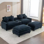 Canapé d'angle moderne Whisen 111 avec pouf, ports USB, porte-gobelets et grand coffre de rangement