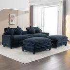 Canapé d'angle moderne Whisen 111 avec pouf, ports USB, porte-gobelets et grand coffre de rangement
