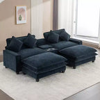 Canapé d'angle moderne Whisen 111 avec pouf, ports USB, porte-gobelets et grand coffre de rangement