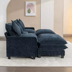 Canapé d'angle moderne Whisen 111 avec pouf, ports USB, porte-gobelets et grand coffre de rangement