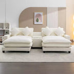Canapé d'angle moderne Whisen 111 avec pouf, ports USB, porte-gobelets et grand coffre de rangement