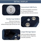 Canapé d'angle moderne Whisen 111 avec pouf, ports USB, porte-gobelets et grand coffre de rangement