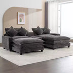 Canapé d'angle moderne Whisen 111 avec pouf, ports USB, porte-gobelets et grand coffre de rangement