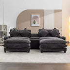 Canapé d'angle moderne Whisen 111 avec pouf, ports USB, porte-gobelets et grand coffre de rangement