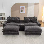 Canapé d'angle moderne Whisen 111 avec pouf, ports USB, porte-gobelets et grand coffre de rangement
