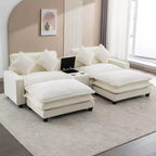 Canapé d'angle moderne Whisen 111 avec pouf, ports USB, porte-gobelets et grand coffre de rangement