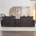 Canapé d'angle moderne Whisen 111 avec pouf, ports USB, porte-gobelets et grand coffre de rangement