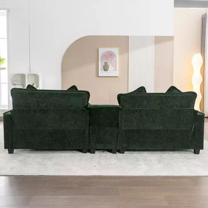 Canapé d'angle moderne Whisen 111 avec pouf, ports USB, porte-gobelets et grand coffre de rangement