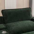 Canapé d'angle moderne Whisen 111 avec pouf, ports USB, porte-gobelets et grand coffre de rangement