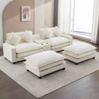 Canapé d'angle moderne Whisen 111 avec pouf, ports USB, porte-gobelets et grand coffre de rangement